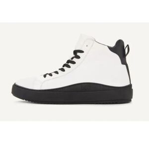 DKNY HIGH-TOP LEATHER TRAINER SNEAKERS MENS LACE-UP & ZIPER WHITE/BLACK SIZE 13